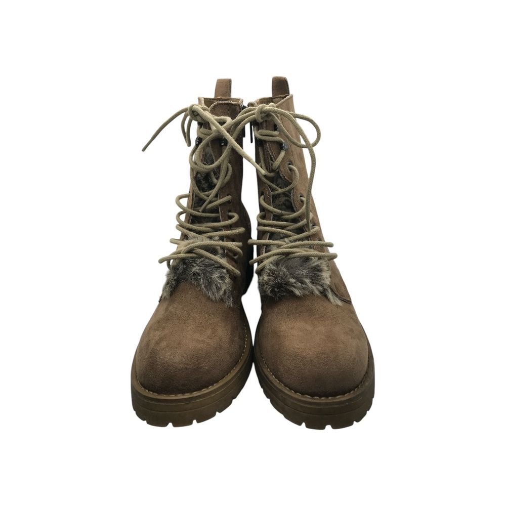 Very G Tan Faux Suede Lace‎ up with Faux Fur Accent Womens 8